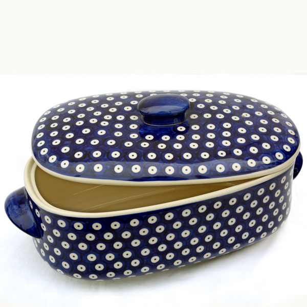 Polish Pottery bread jar medium size, Bluespot pattern - 2.Qual.