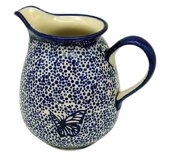 Polish Pottery Jug 1 litre - Pattern Blue Butterfly