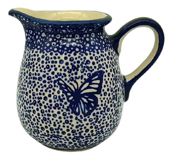 Polish Pottery jug one pint blue butterfly design