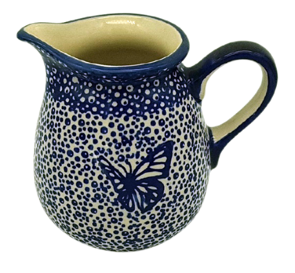 Polish Pottery jug one pint blue butterfly design