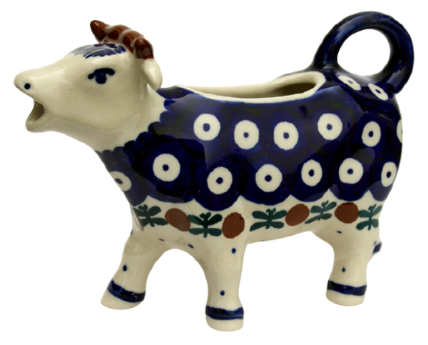 Polish-Pottery-Cow-Creamer-Pattern-Blue-Spot