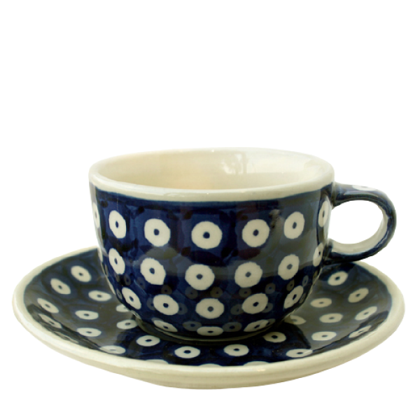 Polish Pottery cup and saucer bluespot design, 2nd quality