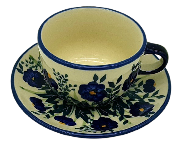 Polish Pottery Cup & Saucer Pattern Blaue Primel