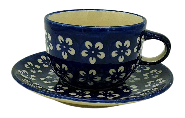 Polish Pottery Cup and Saucer in Pattern Bianca