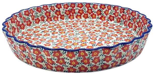 Polish Pottery Quiche Dish Pattern Viola red