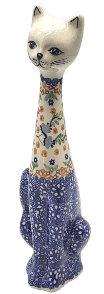 Polish Pottery tall cat figurine, height 23 cm, Florac pattern