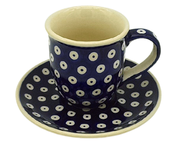 Polish Pottery cup and saucer bluespot design