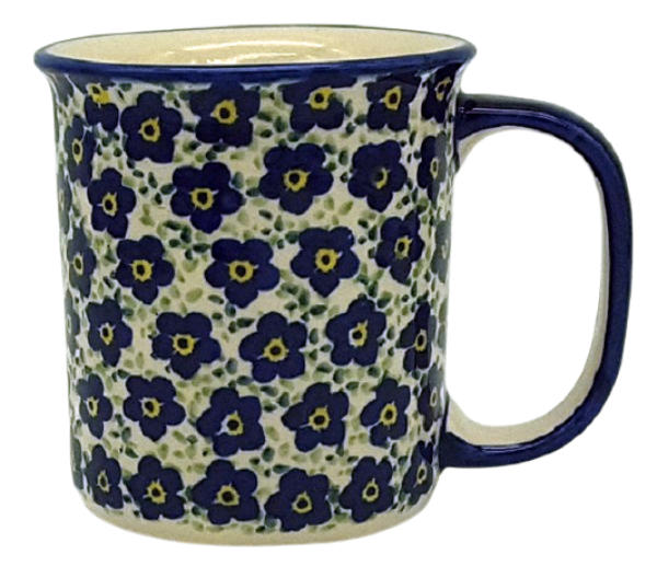 Polish Pottery, straight mug for 220 ml, large handle, Viola blue design - 2.Qual.