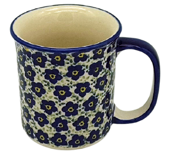 Polish Pottery, straight mug for 220 ml, large handle, Viola blue design - 2.Qual.