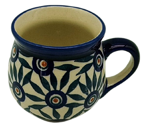 Polish Pottery Mug Round - Eye of Peacock Feathers Pattern