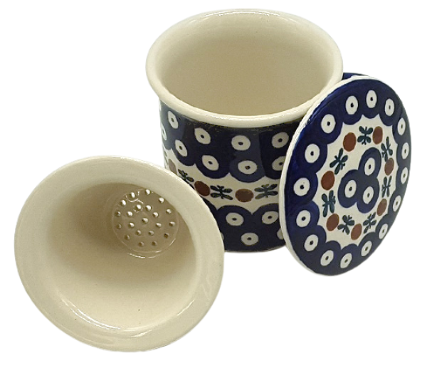 Polish Pottery Teaset, straight mug 400 ml with sieve and lid, pattern Garland