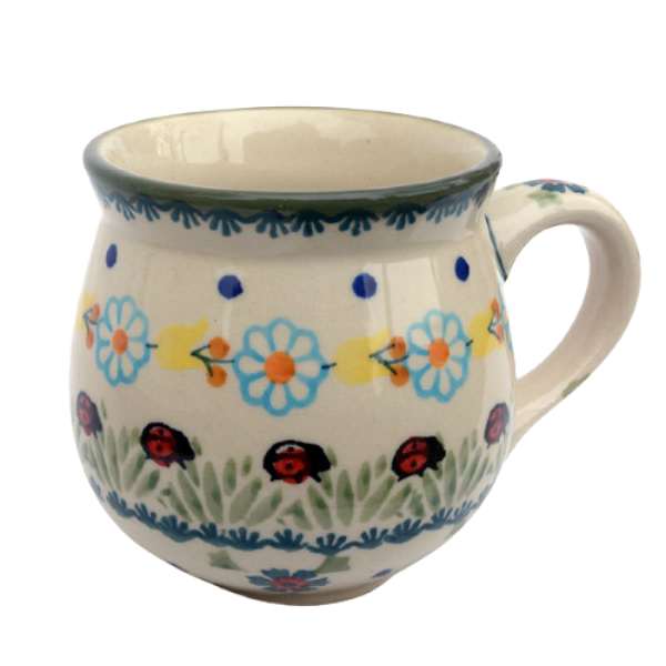 Polish-Pottery-belly-mug-medium-size-blue-butterfly-design