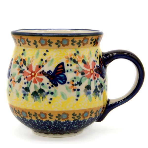 Polish Pottery Mug Round - Papillon Pattern