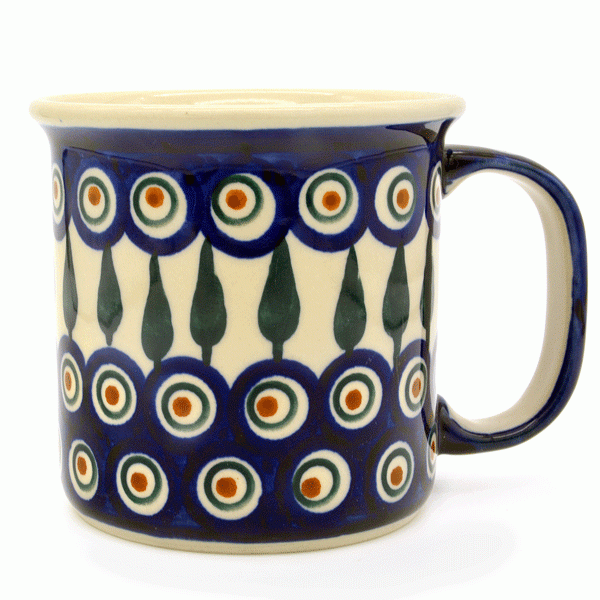 Polish Pottery Mug Straight Large Pattern Eye of Peacock