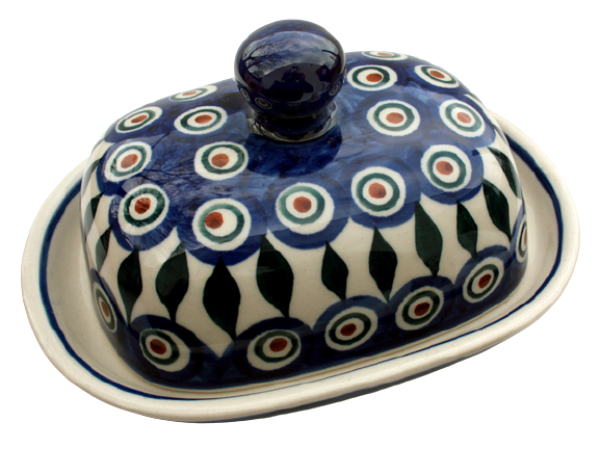 Polish Pottery Butterdish - Eye of Peacock Pattern