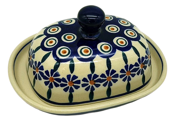 Polish Pottery Butterdish - Polish Flower Pattern