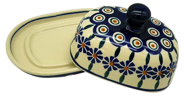 Polish Pottery Butterdish - Polish Flower Pattern