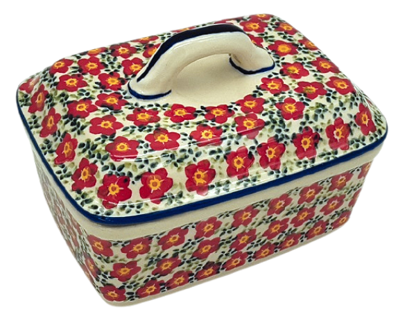 Polish Pottery Butter Box Viola red design - 2.Wahl