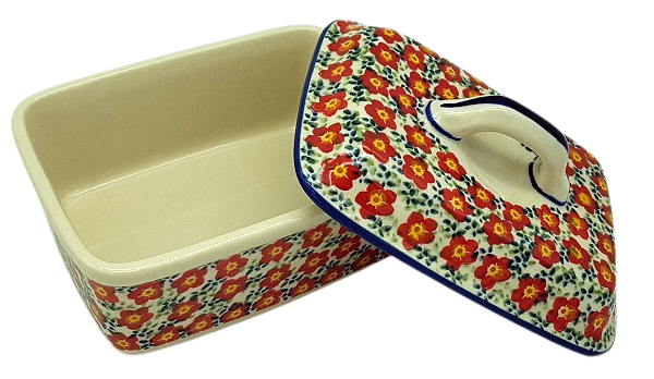 Polish Pottery Butter Box Viola red design - 2.Wahl