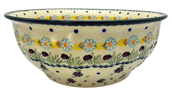 Polish Pottery Salad Bowl - Pattern Ladybird - 2.Wahl