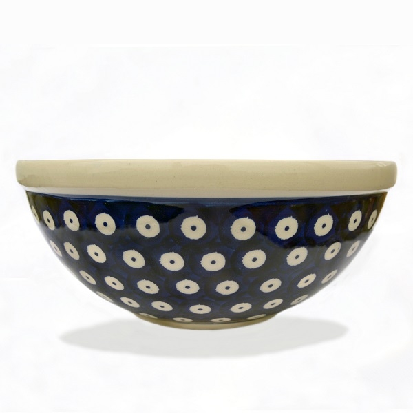 Polish Pottery Bowl 760 ml Blue Spot - side view