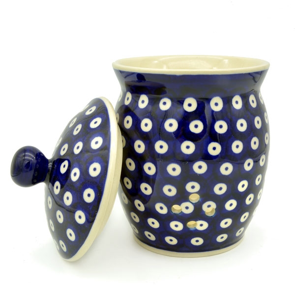 Polish Pottery garlic jar with lid and holes for circulation