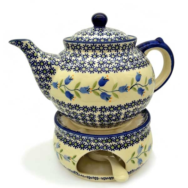 Polish Pottery Teapot for 6 cups with warmer, design Agnes