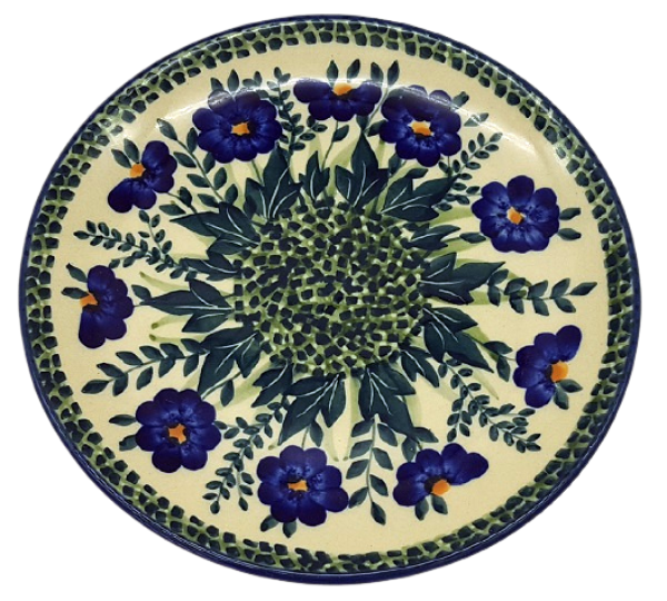 Polish Pottery Plate - Blue Primrose Pattern