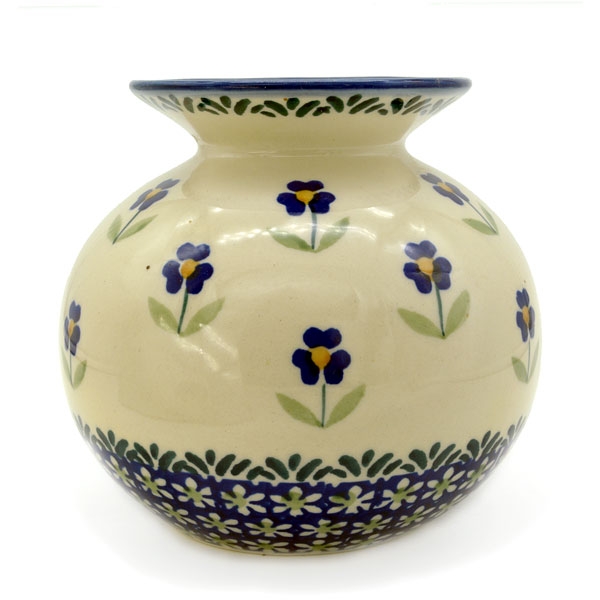 Kugelförmige Vase mit einem Füllvolumen von etwa 500 ml, von Hand schwammgestempelt im Blümchen-Dekor Angelika., Seitenansicht
