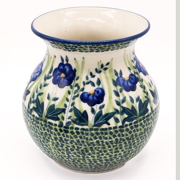 Polish Pottery round vase 1.250 ltrs blue primrose pattern