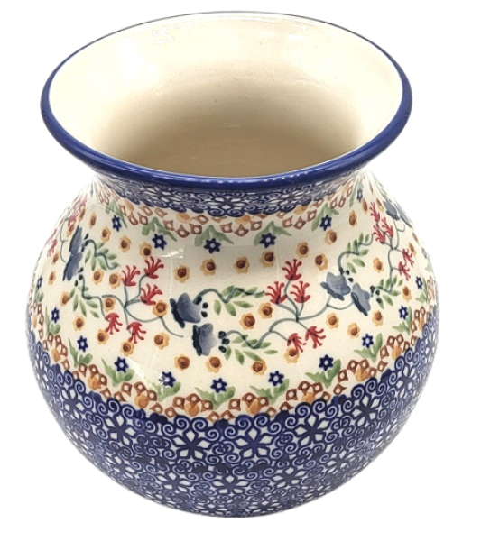 Polish Pottery Vase Round (l) in Florac Pattern