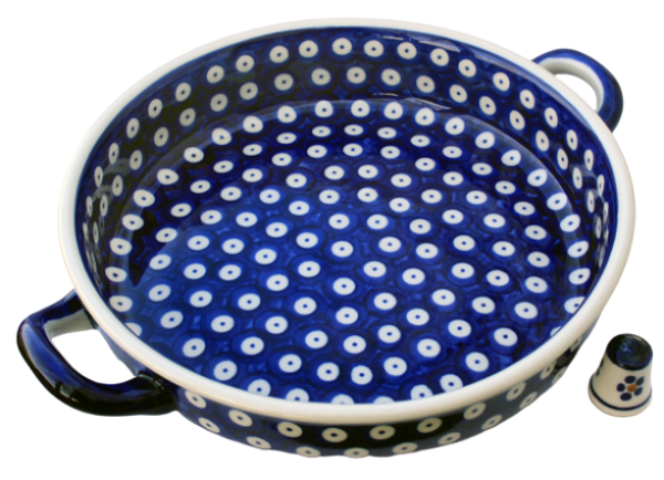 Round Baker with handles, dia.26cm, (h) 5.3cm, Blue Spot Pattern