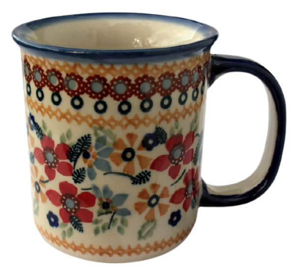 Polish Pottery, straight mug for 220 ml, large handle, Blumenwiese design
