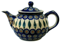 Polish Pottery Teapot 0.8 litre in Eye of Peacock