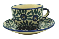 Polish Pottery cup and saucer Pfauenfeder pattern