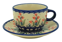 Polish Pottery cup and saucer Pink Flowers