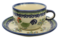 Polish Pottery Cup and Saucer in Pattern Bianca