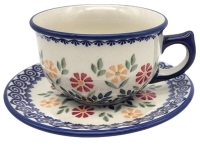 Bunzlauer Keramik Teetasse mit Untertasse Dekor Adelheid
