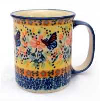 Polish Pottery, straight mug for 220 ml, large handle, Papillon design