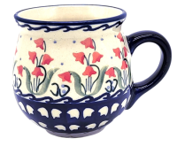 Polish Pottery Mug Round - Campanula Red Pattern