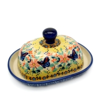 Polish Pottery butter dish for half portion pattern Florac