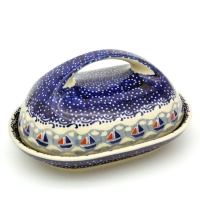 Polish Pottery Butterdish with large handle in Pattern Ahoi