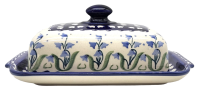 Polish Pottery Butterdish flat with round handle in Pattern Bianca