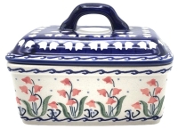 Polish Pottery Butterbox - Campanula red Pattern