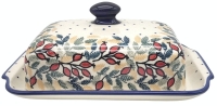 Polish Pottery Butterdish flat with round handle in Pattern Bianca