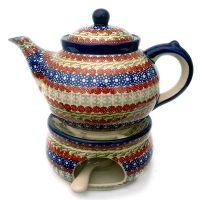 Polish Pottery Teapot for 6 cups with warmer, design Siena
