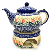 Polish Pottery Teapot for 6 cups with warmer, design Adelheid, 2nd quality
