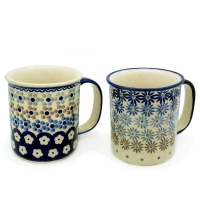 Polish Pottery set of 2 straight mugs, different patterns