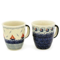 Polish-Pottery-set-of-two-mugs-Mars-ahoi-sail